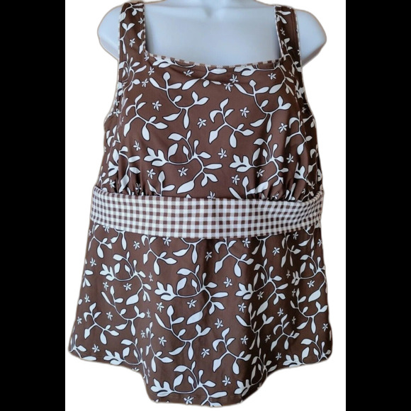 Swim Top Brown Floral 1X 18W Underwire Lands' End Underwire Wide Straps S314 - Picture 1 of 11